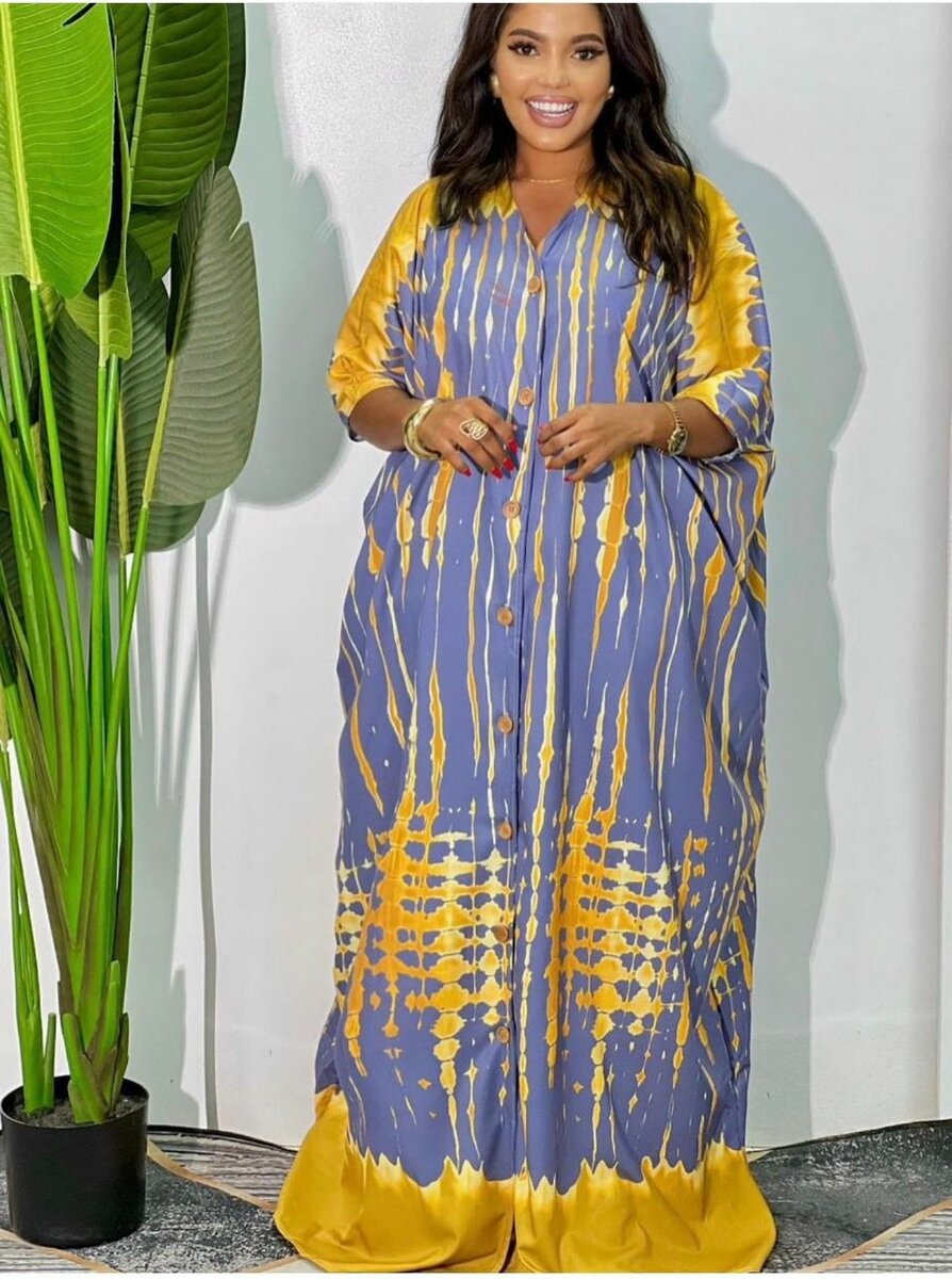 Robe longue tie-dye bleue et jaune
