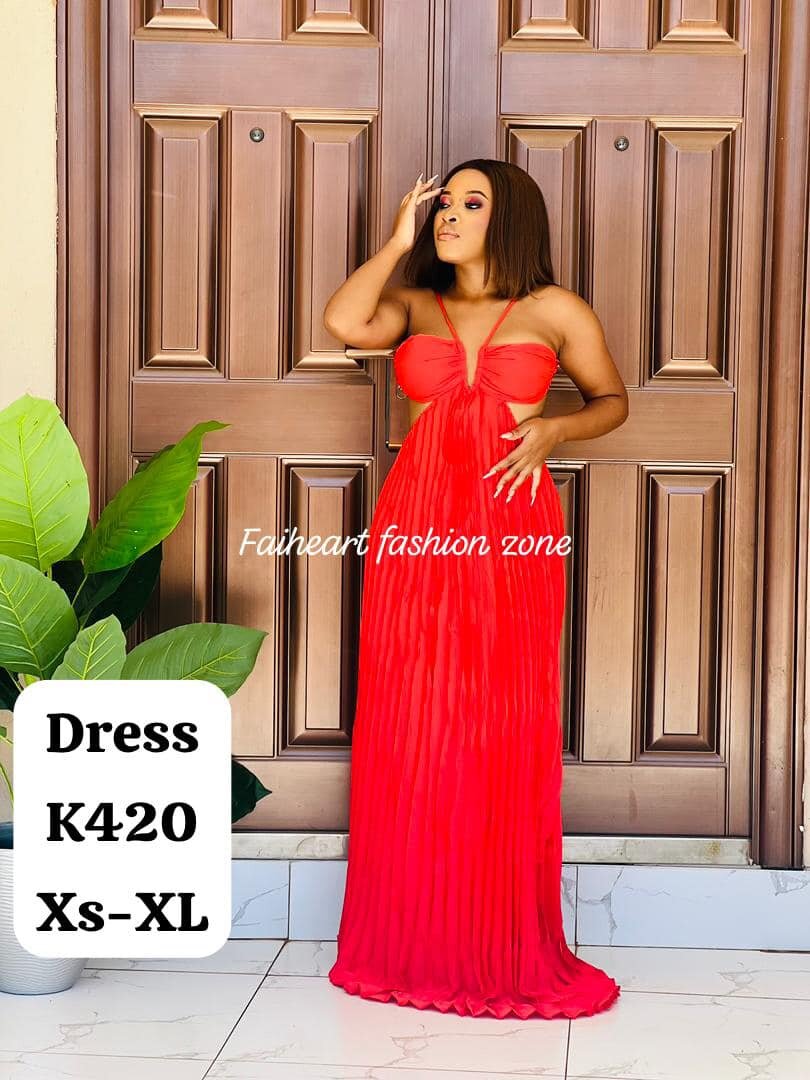 Women's long red dress with straps Xs-XL