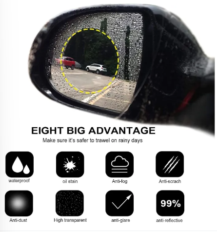 2 Pack Round Car Rearview Mirror Protective Film Waterproof Rainproof Clear Protective Film