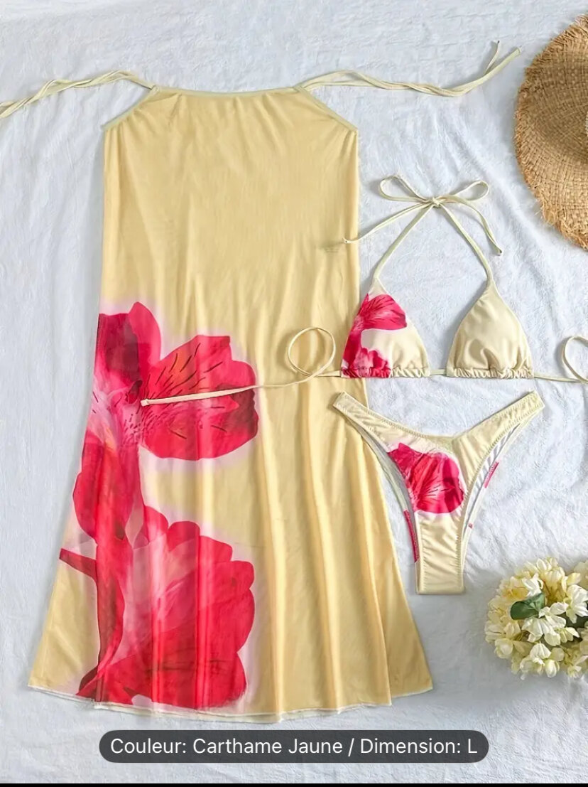 Robe Plage Bikini Floral Jaune