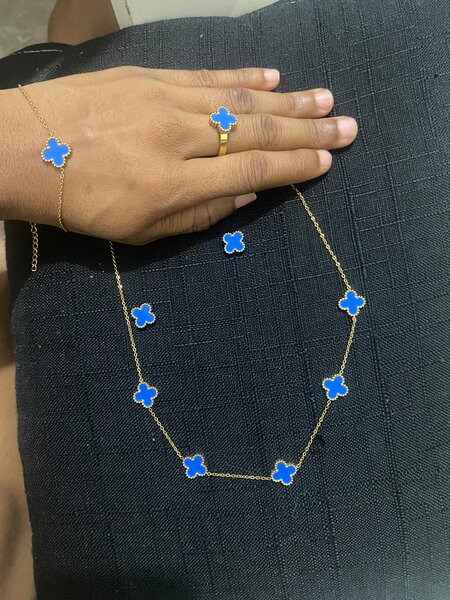 Parure bijou fleur bleue