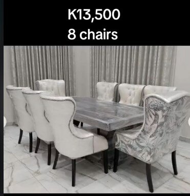 8 gray chairs + gray table