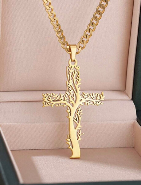 Collier croix arbre doré