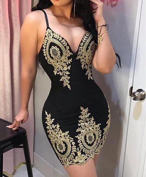 Women's V Neck Sexy Backless Body Stretch Dress Pack Hip Par