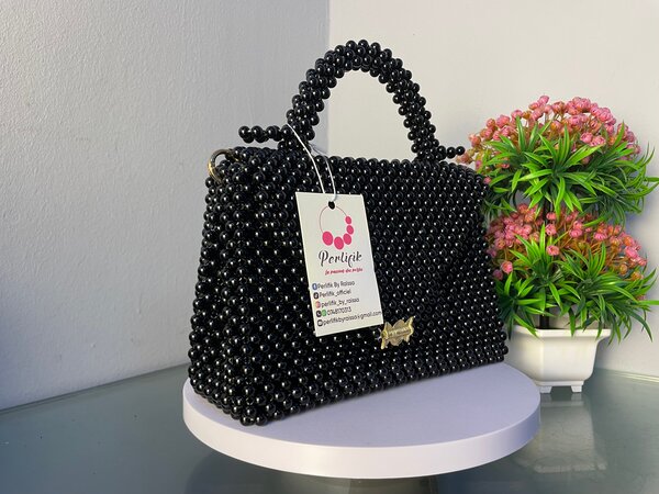 Sac en perles élégant noir(Aya