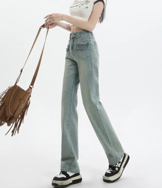 Джинсы стрейч светло-изумрудного цвета с высокой талией для