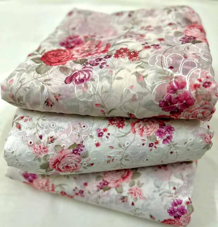 Digital Printed Lawn Suit With Chikencari Embroidery