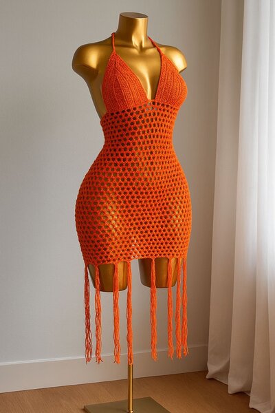 Robe crochet orange été