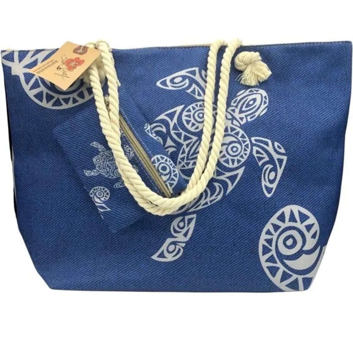 Sac cabas bleu motif tortue