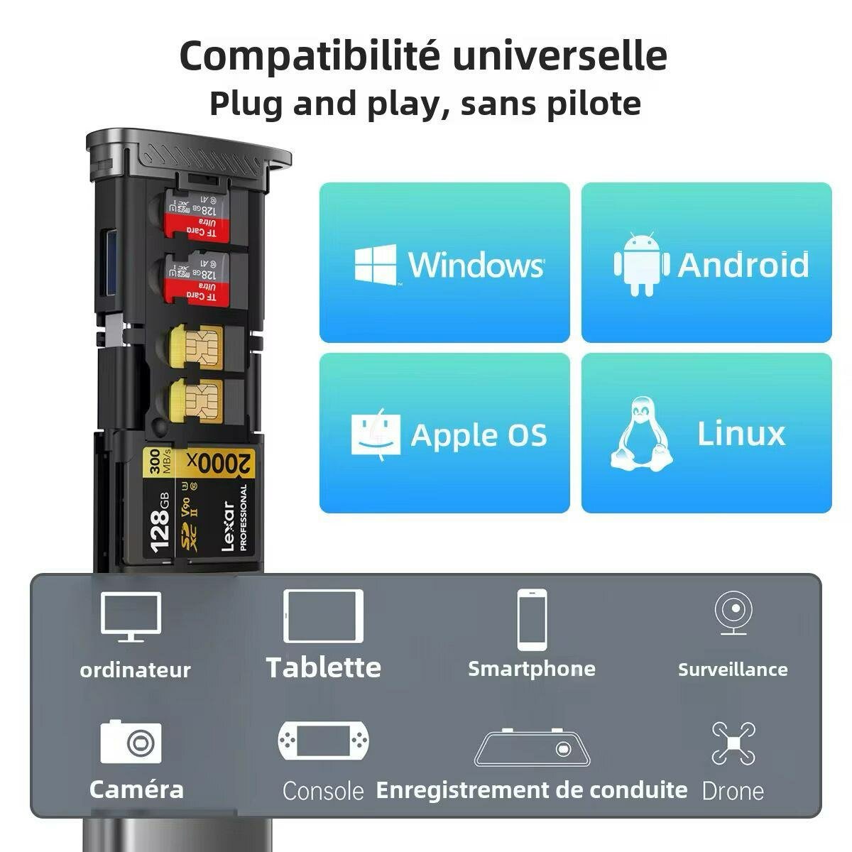 Lecteur de cartes 13 en 1 avec