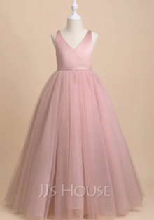 Girl Dress V-neck With Bow ( Fabric Net And Silk)