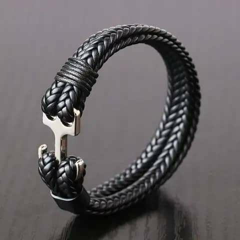 Bracelet homme noir argent