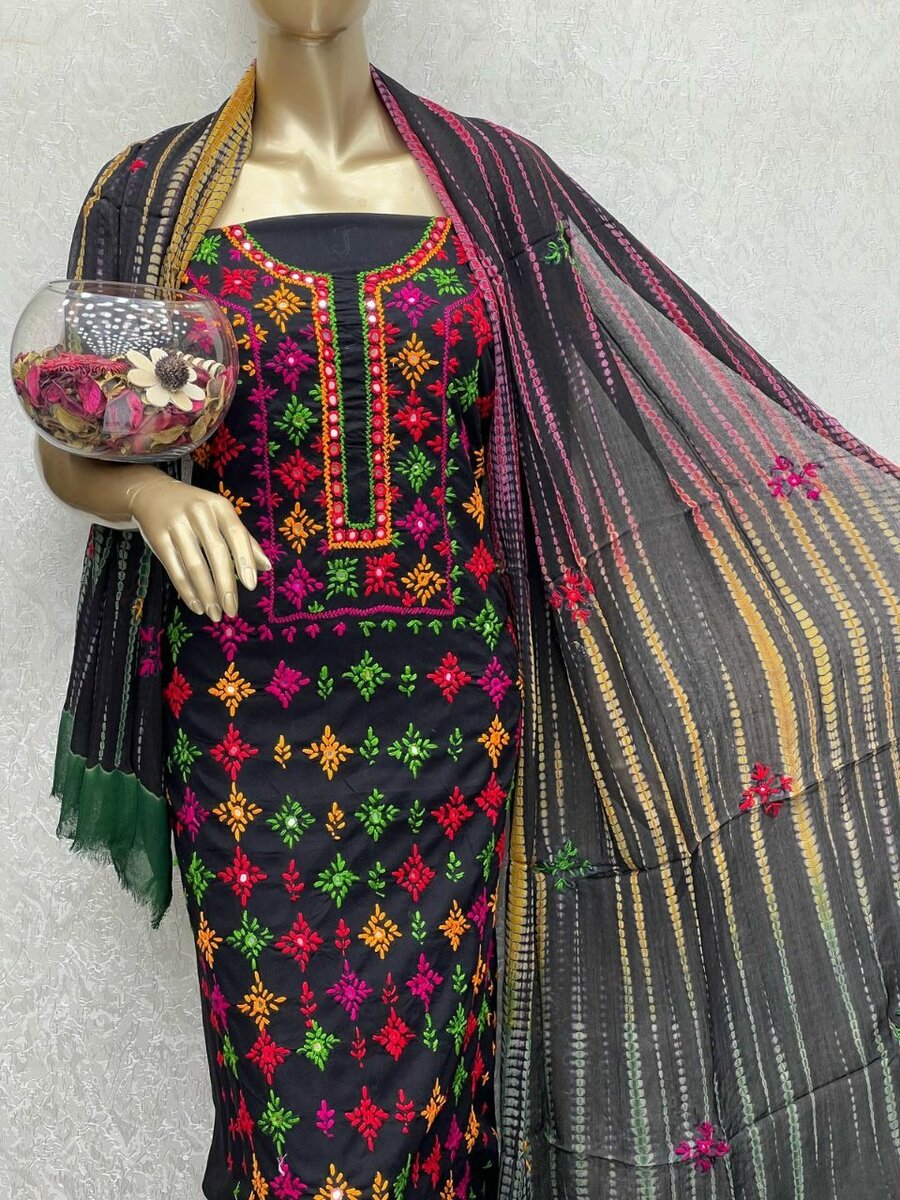 Lawn Handamde Afghani Tanka Mirror Work Gala & Botti Jaal