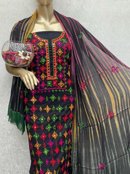 Lawn Handamde Afghani Tanka Mirror Work Gala & Botti Jaal