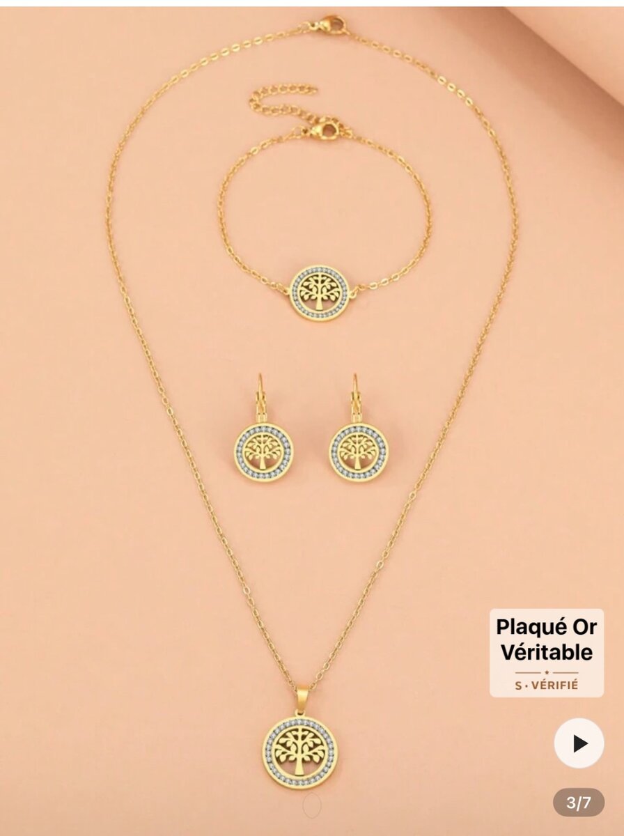 Set Bijoux Arbre de Vie Plaqué Or