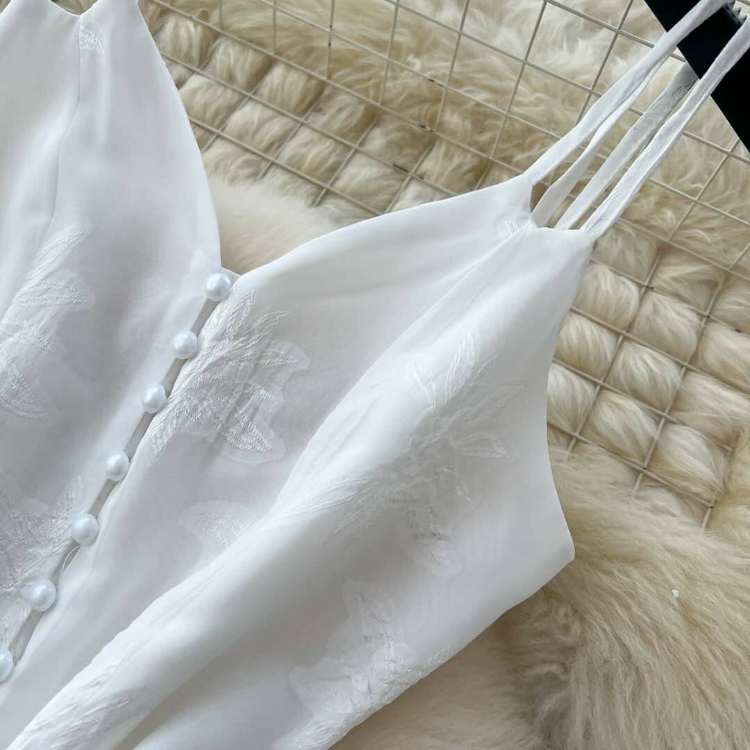 Stylish suspender embroidery dress