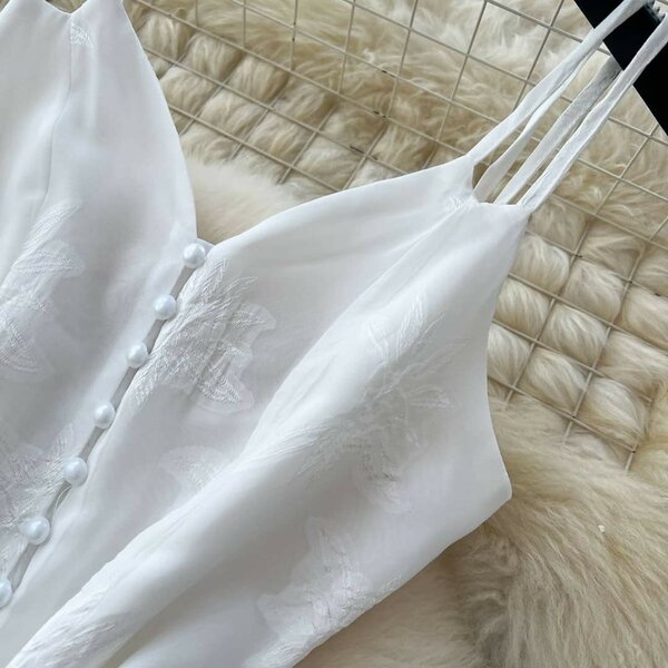 Stylish suspender embroidery dress