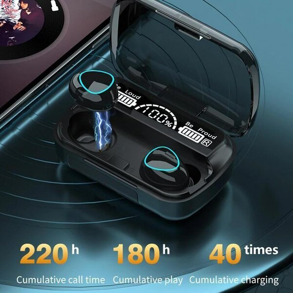 Black earbuds with 2000mah power Bank model 10 9d