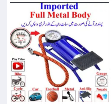 Foot Pump With Guage Heavy Duty Portable Bicycle Electric Car Air Bike Motorcycle Truck Rickshaw