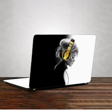 Headphone Girl Laptop Back Skin-Laptop Skin Vinyl Sticker Decal, 13 13.3 14.6 15 15.4 15.6 inch Laptop Skin Sticker Cover For All Laptops