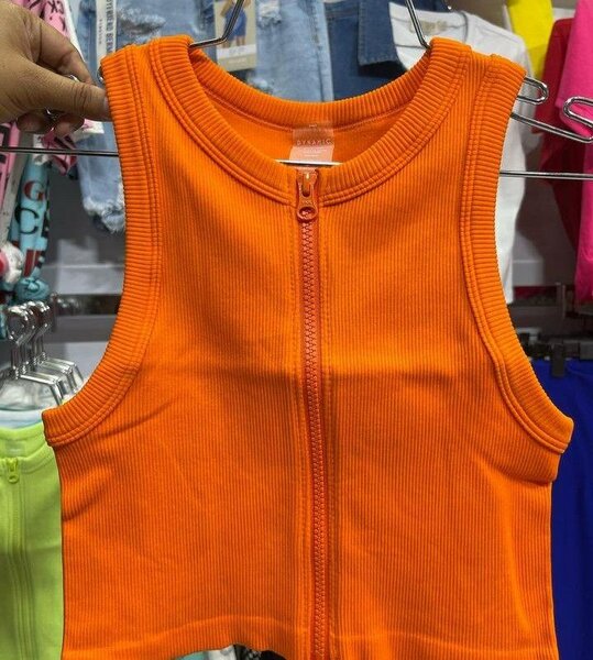 Débardeur orange zippé femme