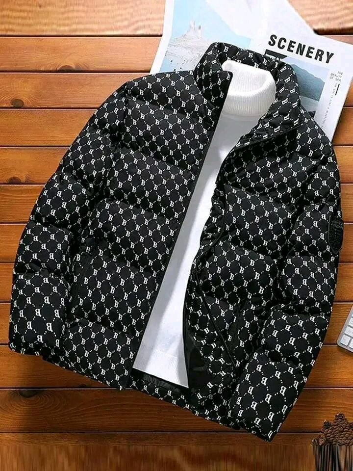 Doudoune noire imprimée homme