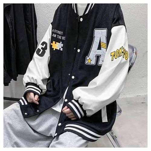 Fashion Unisex Black & White Varsity Jacket - Classic Letter