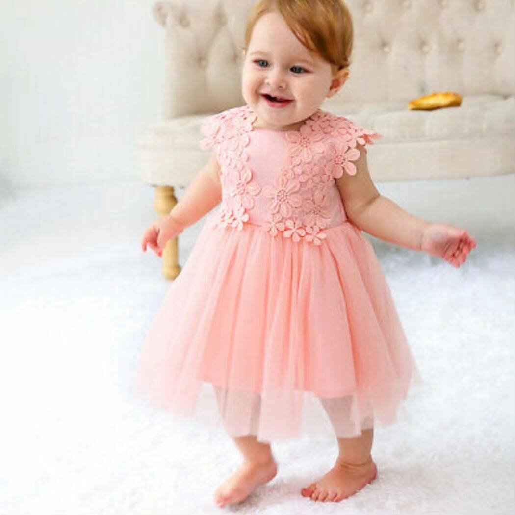 Pink dress with lace and crinoline skirt 