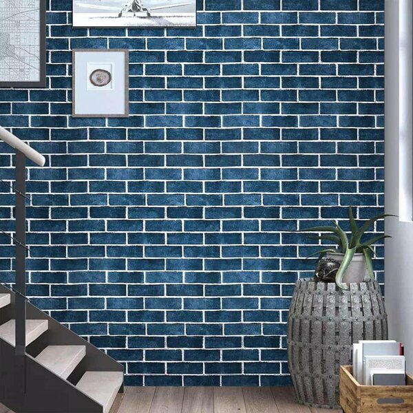 Papier peint brique bleu moderne