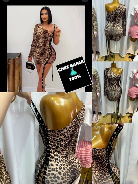 Robe léopard une-épaule chic