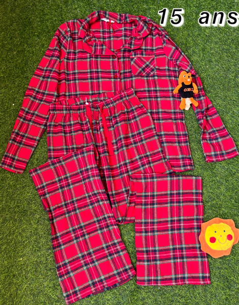 Pyjama chaud enfant « Carreaux rouges » 15 ans