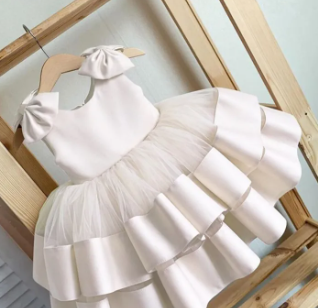 Flower Girl Dresses for Wedding Layers Bow Kids Princess Dress Bow Shoulder Kids Dresses ( Fabric Net And Silk)