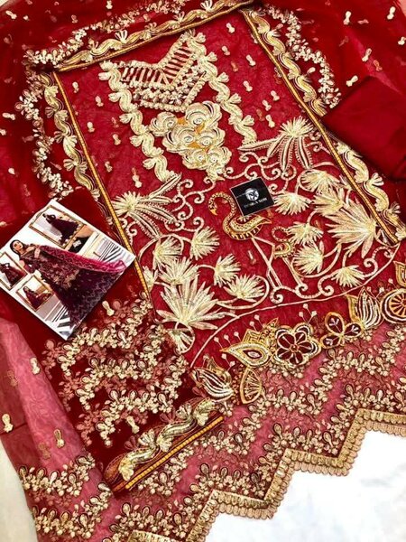 3pc full Net Work Unstitched dress