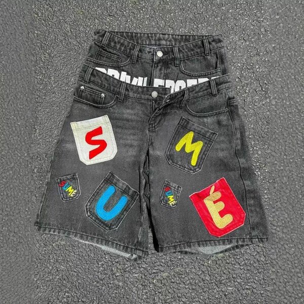 Shorts en jean patchwork coloré