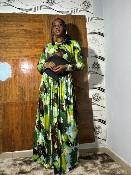 Robe longue à motifs verts