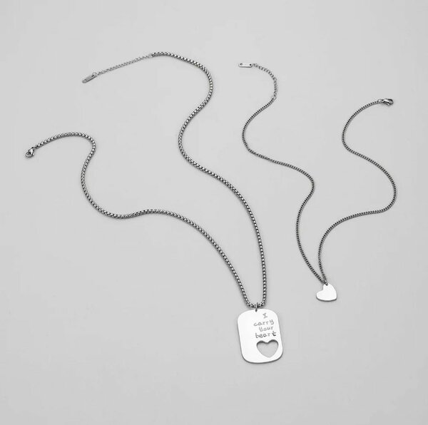 Collier Couple Cœur en Acier