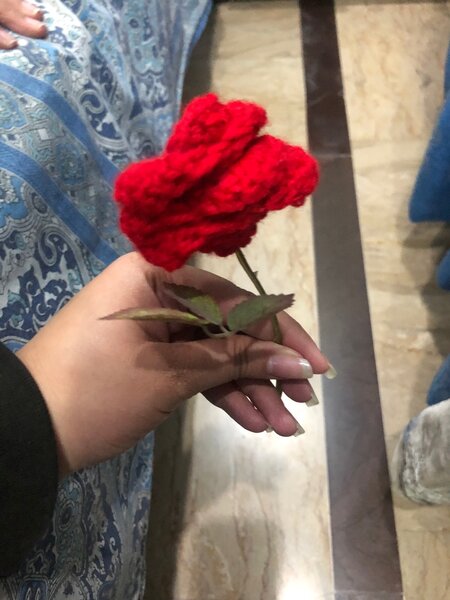 Red and Yellow Crochet rose