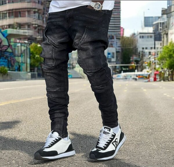 Jean cargo noir homme