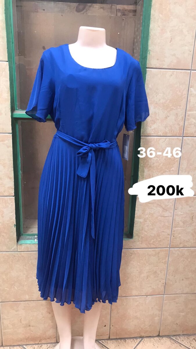Women's blue dress with short sleeves, sizes 36-46