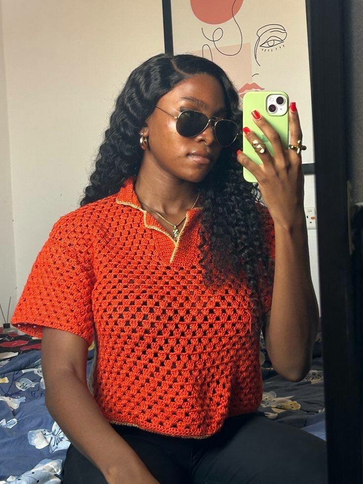 Polo en crochet orange vif