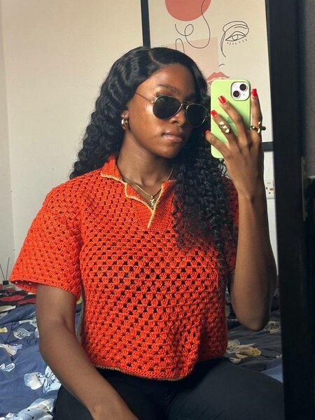 Polo en crochet orange vif