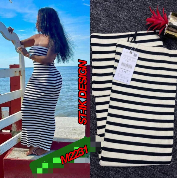 Robe rayée sans bretelles