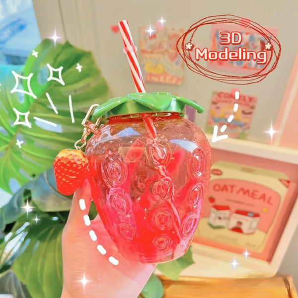 Gourde Fraise 3D avec Paille
