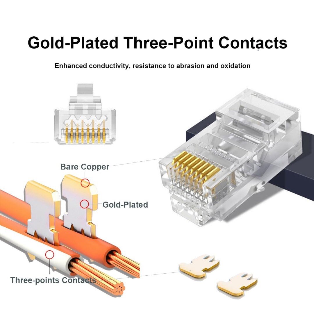 100 Pack Cat 6 Rj45 Connector, Cat6 Pass Through Connectors
