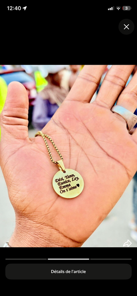 Collier pendentif doré gravé