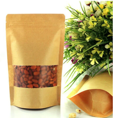 10 Pcs 14x20 CM Stand Up Kraft Paper pouch Bags With Window And Zipper Packaging Material