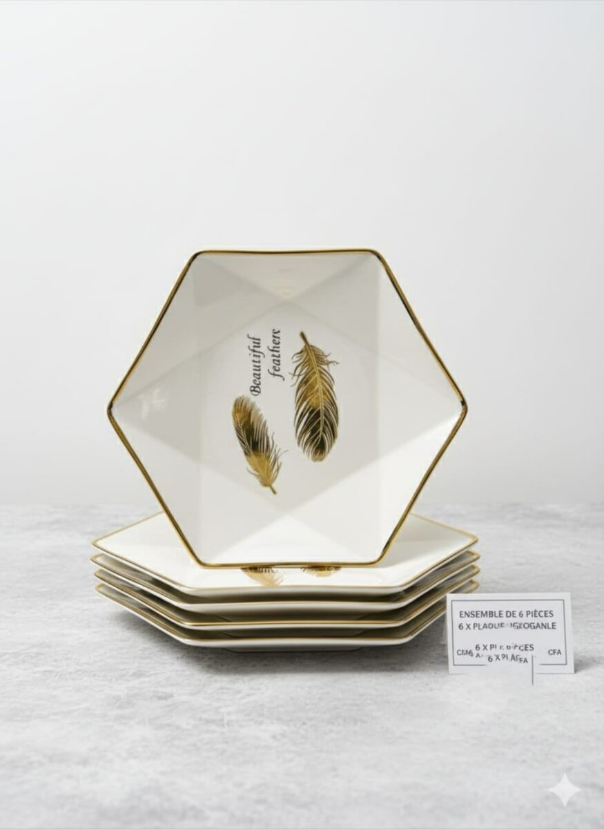 Assiettes Hexagonales Plumes