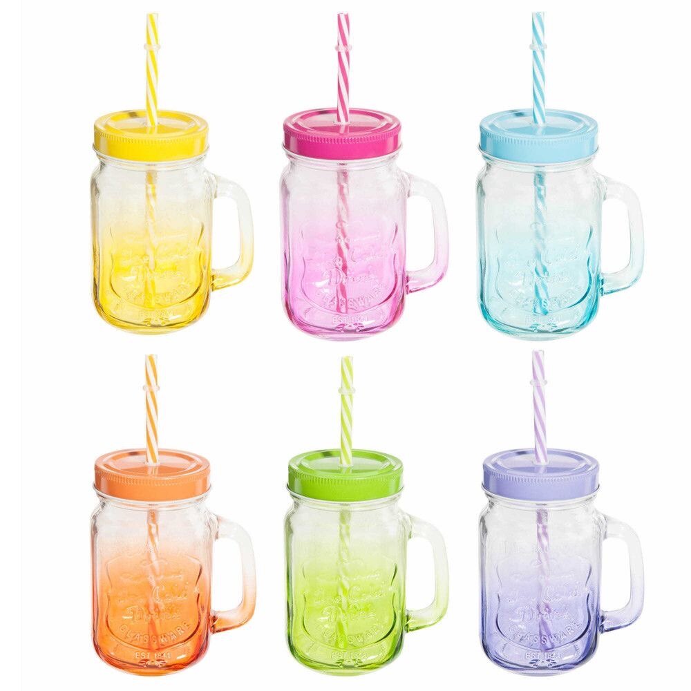 Mason Jar Verres Colorés avec Pailles