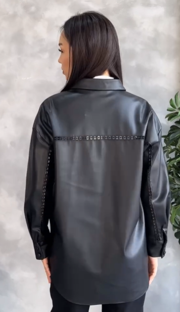 Кожаная рубашка от ZARA черная