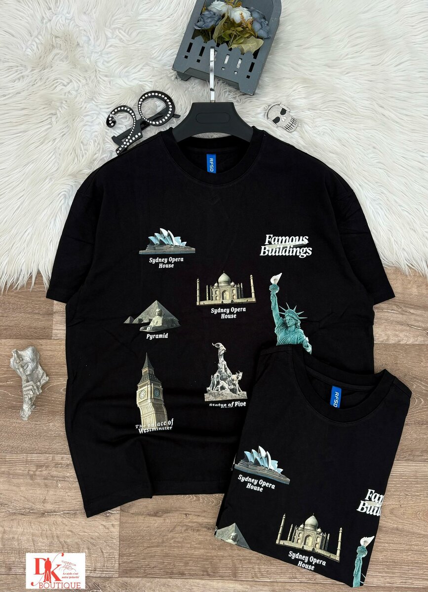T-shirt noir monuments célèbres